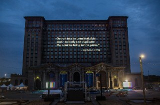 Michigan Central Station at night